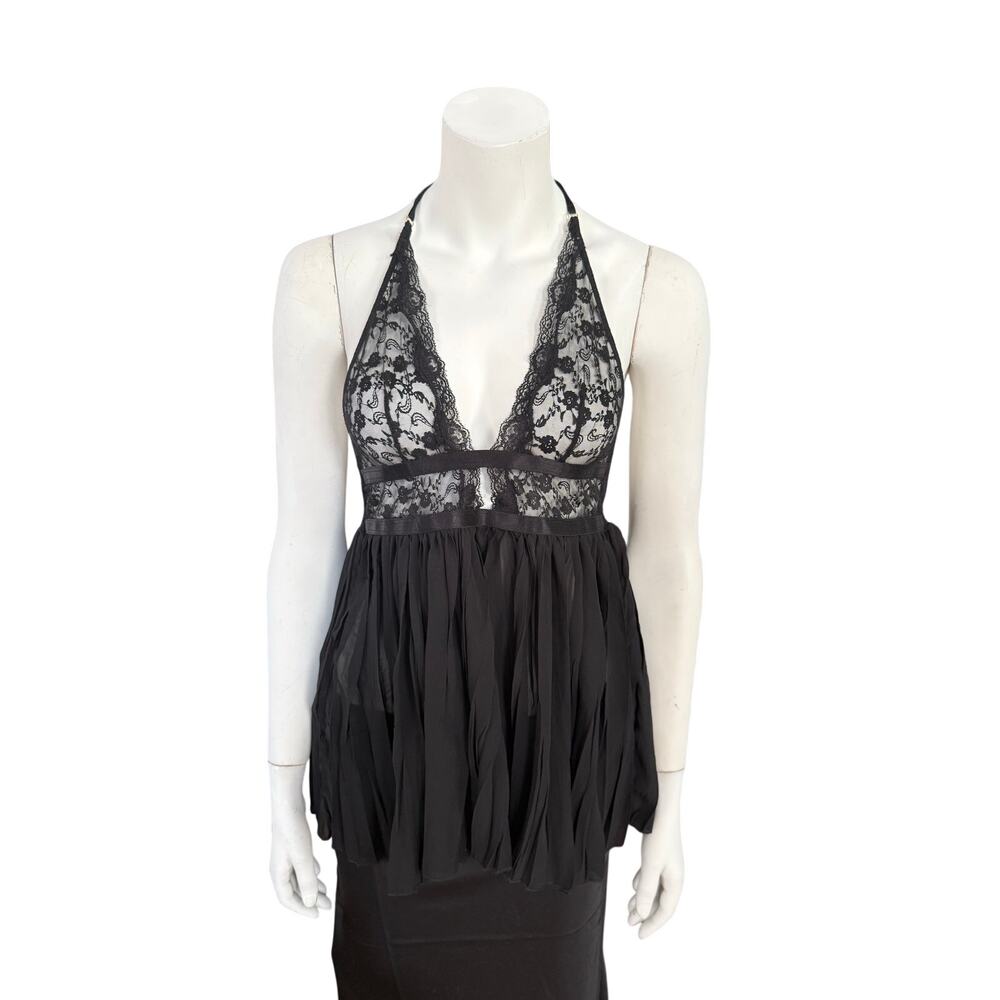 Lovers + Friends Lace Babydoll Halter Top Women’s Small Black Sheer